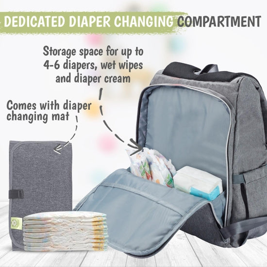 KeaBabies Explorer Diaper Backpack has a dedicated diaper changing compartment