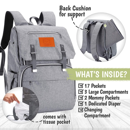 KeaBabies Diaper Backpack has a back cushion for support