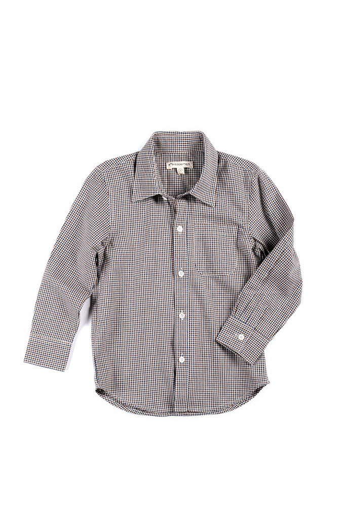 Brown checkered button-down dress shirt